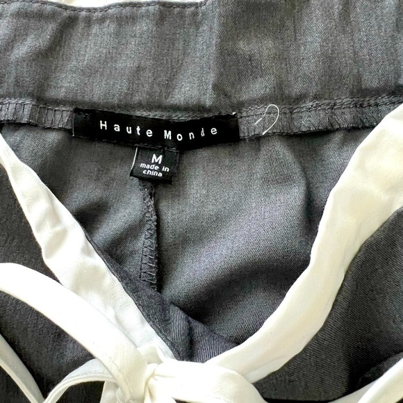 Haute Monde: Women’s Cute Grey with White tie front high waisted slacks, Size M - Picture 11 of 13